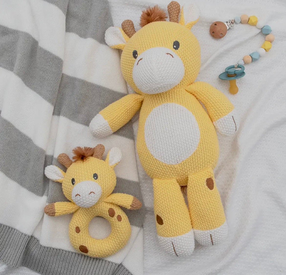 Noah the Giraffe Knitted Rattle
