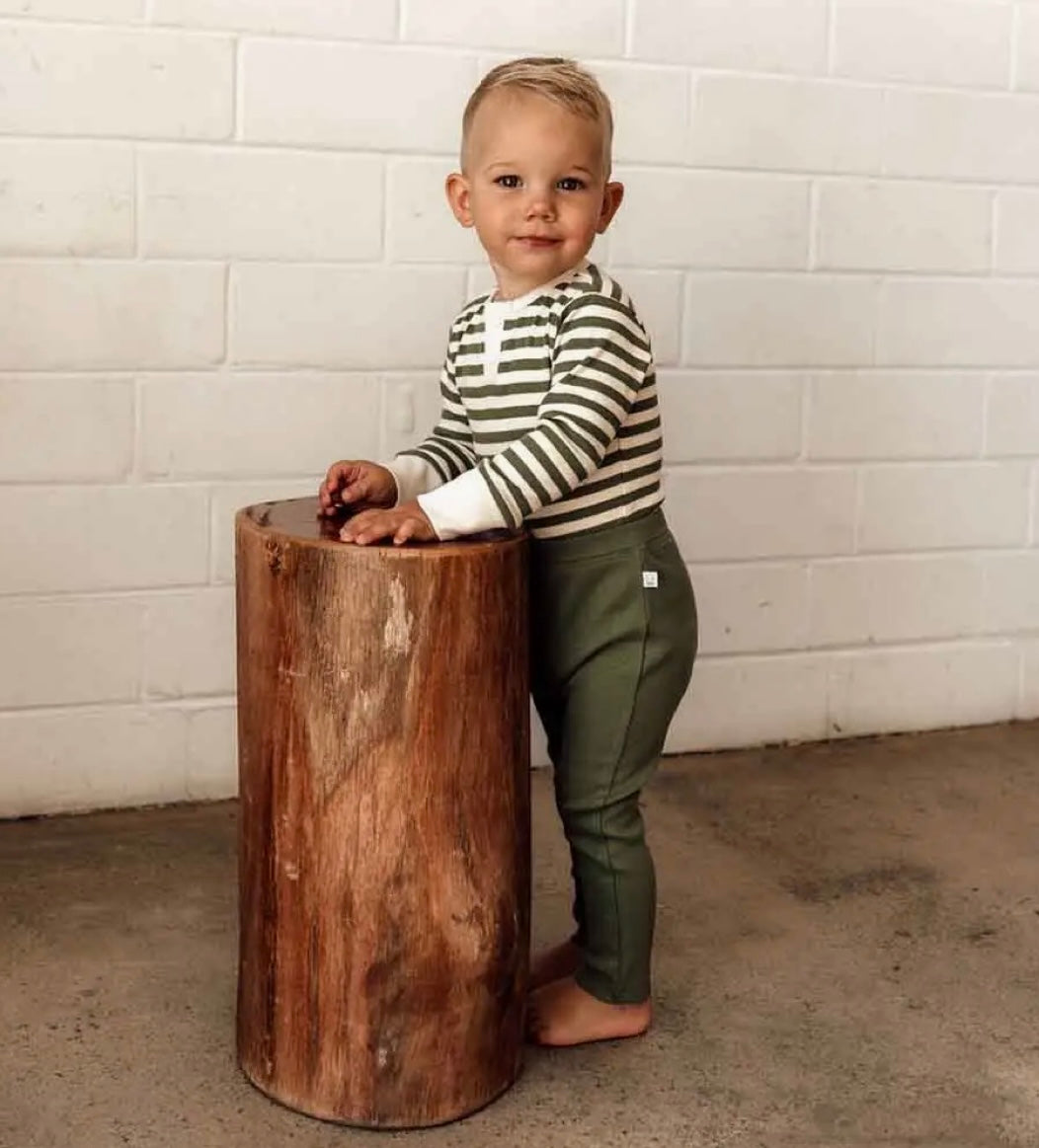 Olive Stripe Long Sleeve Organic Bodysuit